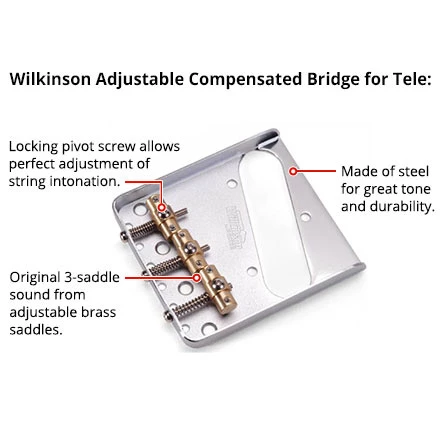 Wilkinson Adjustable Compensated Bridge For Tele - StewMac 4 Wilkinson Adjustable Compensated Bridge For Tele - StewMac - Image 2