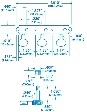 Waverly 3-On-Plate Guitar Tuners With Ebony Knobs For Solid Pegheads - StewMac 4 Waverly 3-On-Plate Guitar Tuners With Ebony Knobs For Solid Pegheads - StewMac - Image 2
